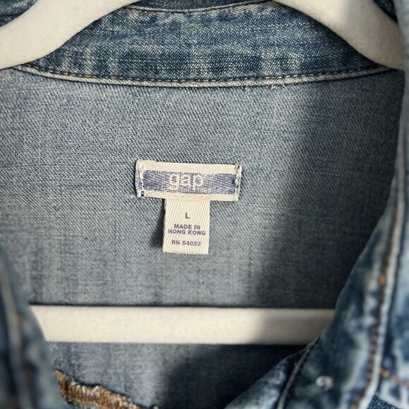 Vtg gap 2002 denim snap button down chambray shirt long sleeve denim large - Picture 4 of 8